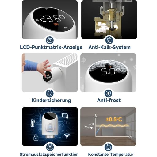 BEOK CONTROLS WiFi Radiátor Termosztát TRV-705 Okos Fűtésvezérlő Digitális Szabályozó Tuya App Google Alexa Kompatibilis