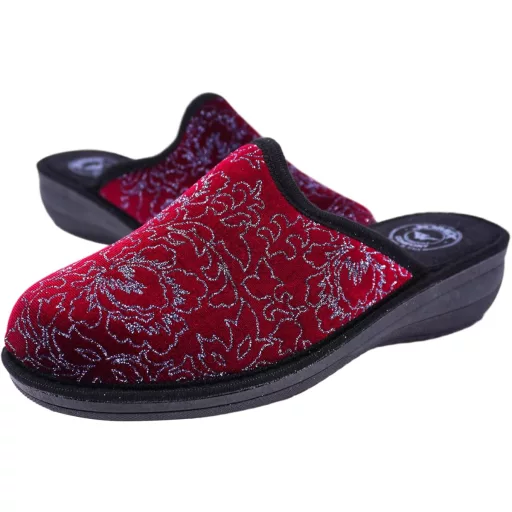 JOMIX női papucs sarokkal, téli kényelmes nyomott mintás papucs, fukszia, 5-ös méret