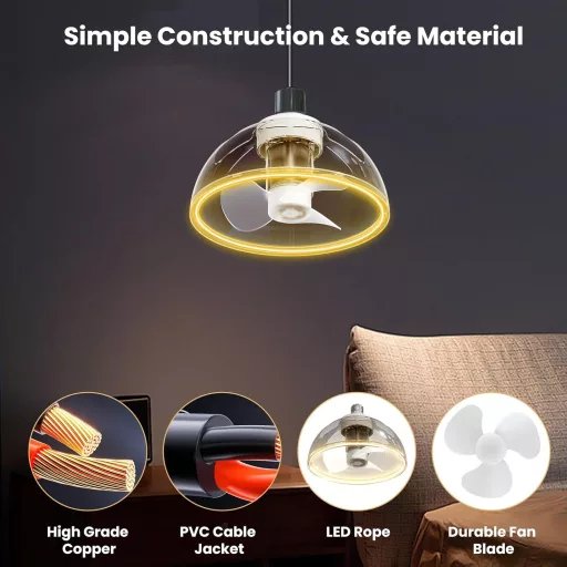 ZOTOYI E27 LED mennyezeti lámpa ventilátor távirányítóval, 1700 lm