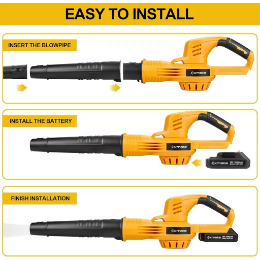 Suflantă de frunze cu acumulator Exmate 20V 130 MPH, cu baterie litiu-ion de 2.0 Ah și încărcător - Pentru îndepărtarea frunzelor, zăpezii și a murdăriei din grădină și de pe terasă (Sá