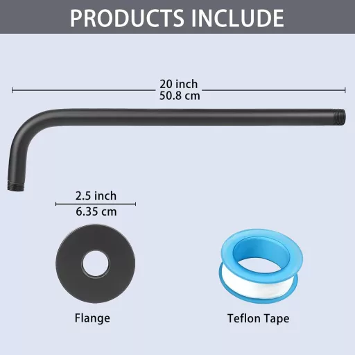 Braț de duș Katezon 50 cm din oțel inoxidabil, negru mat