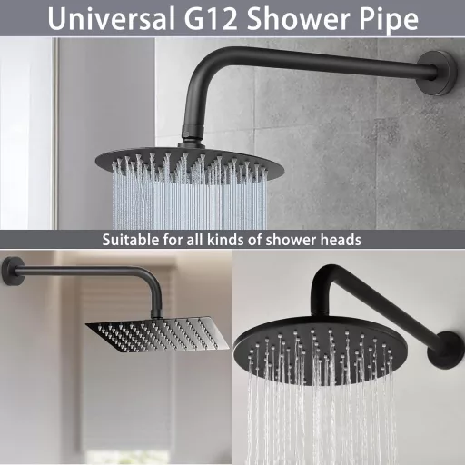 Braț de duș Katezon 50 cm din oțel inoxidabil, negru mat