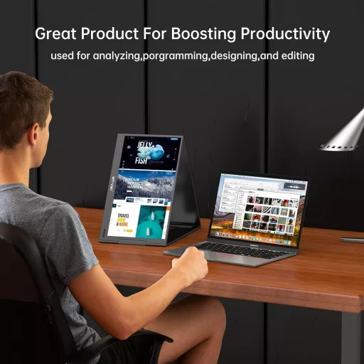 MT-VIKI 15.6" Hordozható Monitor FHD 1080P IPS, 360° Forgatható Laptop Kijelző Bővítő - 15.6 triple screen laptop