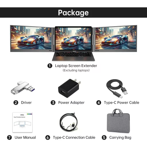 MT-VIKI 15.6" Hordozható Monitor FHD 1080P IPS, 360° Forgatható Laptop Kijelző Bővítő - 15.6 triple screen laptop