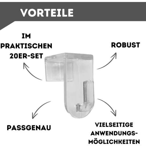 De-Plastik Priehľadná Súprava okenných háčikov - 10 ks Plastové Dekoračné Háčiky na okná, dvere, do 17 mm, bez vŕtania