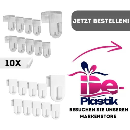 De-Plastik Priehľadná Súprava okenných háčikov - 10 ks Plastové Dekoračné Háčiky na okná, dvere, do 17 mm, bez vŕtania