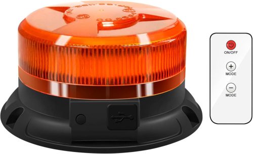 Dinfu Lampă stroboscopică magnetică galbenă de urgență cu telecomandă - Lampă de avertizare LED 12V cu 9 moduri - cu încărcător USB și brichetă pentru mașină, Tehe