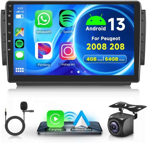 Rimoody 10.1" Radio Auto Android pentru Peugeot 2008/208 (2012-2018) - 8 Nuclee, 4GB+64GB, GPS, WiFi, Bluetooth, CarPlay, Mirror Link, FM/RDS/DAB