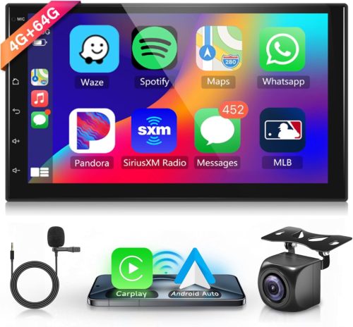 Rimoody 7" 2 DIN Autórádió Android 13 - 4G+64GB Vezeték Nélküli Carplay, GPS Navigáció, WiFi, Érintőképernyő, Bluetooth, Tükrözés, FM/RDS, 3