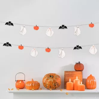   PEUTIER Halloween Dekoráció Fehér Fekete Szellem Tök Füzér Beltéri Kültéri
