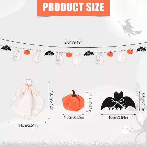 PEUTIER Halloween Dekoráció Fehér Fekete Szellem Tök Füzér Beltéri Kültéri