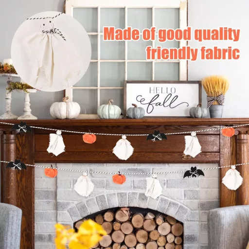 Decorațiuni de Halloween PEUTIER, ghirlandă cu fantome albe și negre, dovleci, pentru interior și exterior.