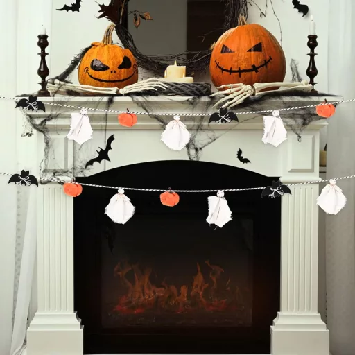 PEUTIER Halloween Dekoráció Fehér Fekete Szellem Tök Füzér Beltéri Kültéri