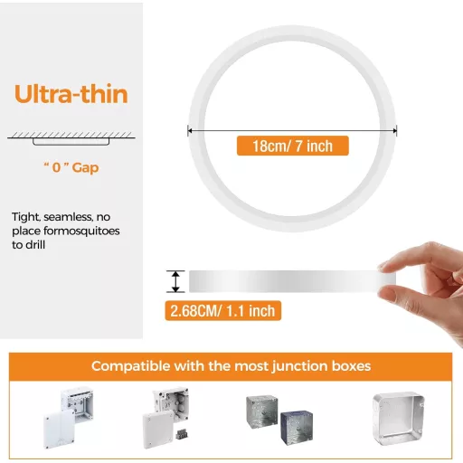 Plafonieră LED slochi rotundă 18 cm, pentru baie, bucătărie, dormitor, plat, 3 temperaturi de culoare, IP44 rezistentă la apă, 1500 lm - 1 bucată, 18 cm, alb