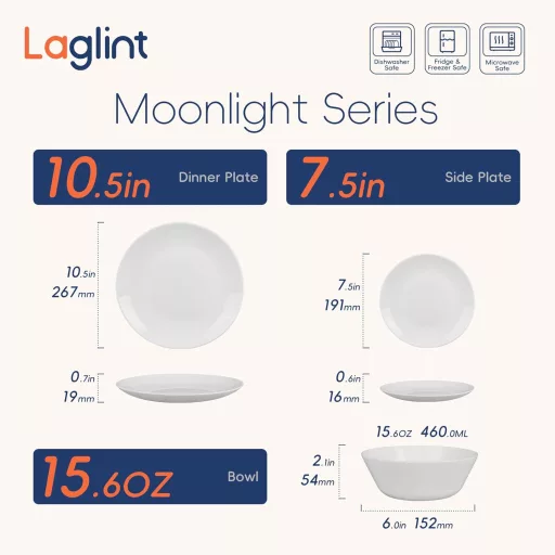 Set de masă din sticlă opalină albă LaGlint, 18 piese, pentru 6 persoane, cu farfurii și boluri