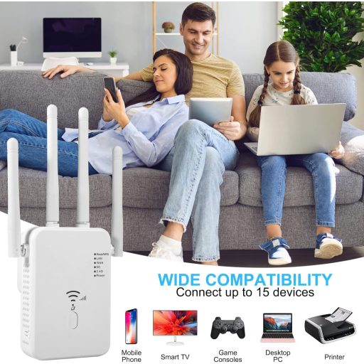 Repetor WiFi Aenxwa 1200 Mbit/s Dual Band 2.4+5 GHz - 4 Antene, Repeater Wireless de Rețea cu Mod Router și Port LAN/WAN