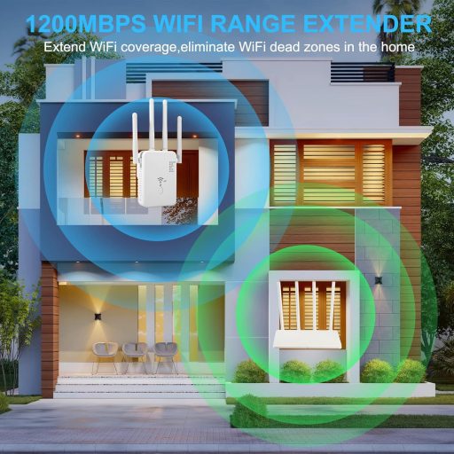Aenxwa WiFi Jelerősítő 1200 Mbit/s Dual Band 2.4+5 GHz - 4 Antennás Vezeték Nélküli Hálózati Repeater Router Üzemmóddal és LAN/WAN Porttal