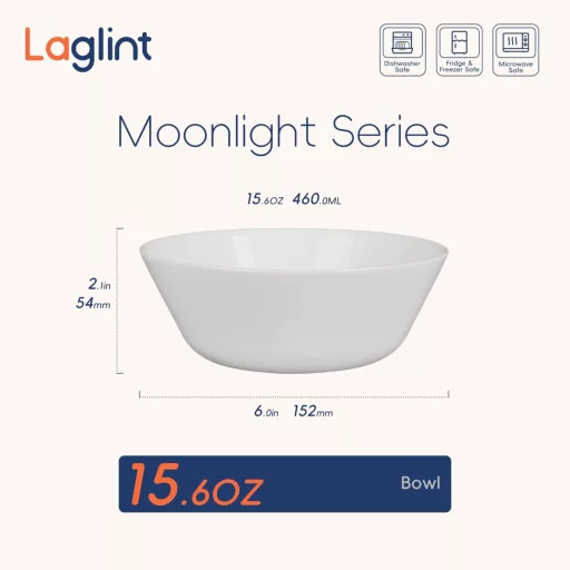 LaGlint 460 ml Müzlis Tálak, Fehér, 4 Darabos Szett, Opál Üveg, Mikróhullámú és Mosogatógépben Mosható