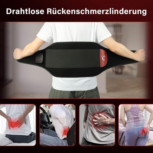 Centură de masaj pentru spate cu infraroșu Comfytemp, cu baterie, 10 trepte de căldură, 5 moduri de vibrație, control prin aplicație, 27x155cm, centură de încălzire fără fir