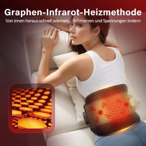 Comfytemp Infravörös Hátmasszázs Öv Akkumulátorral, 10 Hőfok 5 Vibrációs Mód App Vezérléssel 27x155cm Vezeték Nélküli Melegítő Öv