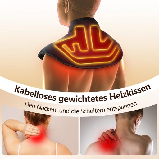 Pernă electrică cu greutate Comfytemp fără fir pentru gât și umeri, cu baterie de 36Wh, 1,1kg, 3 niveluri de căldură, 52x25cm, cu oprire automată