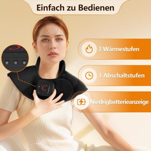 Comfytemp Vezeték Nélküli Súlyozott Nyak- és Vállfűtőpárna 36Wh Akkumulátorral, 1,1kg, 3 Hőfokszinttel, 52x25cm, Automata Kikapcsolással