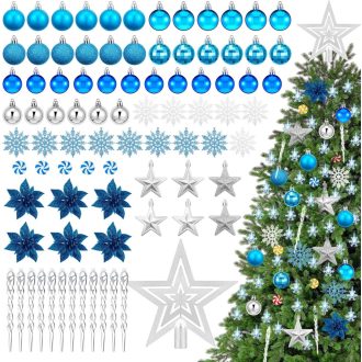   Sada 103 vianočných ozdôb Blulu v strieborno-modrej farbe s LED osvetlením