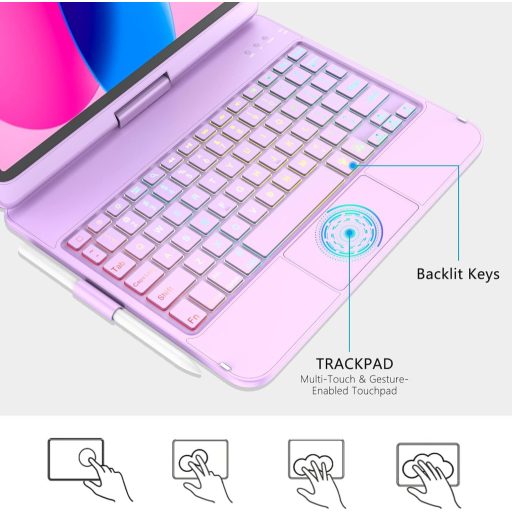 KARFUN iPad 10/11 Billentyűzetes Tok 360° Forgatható Bluetooth QWERTZ Trackpad