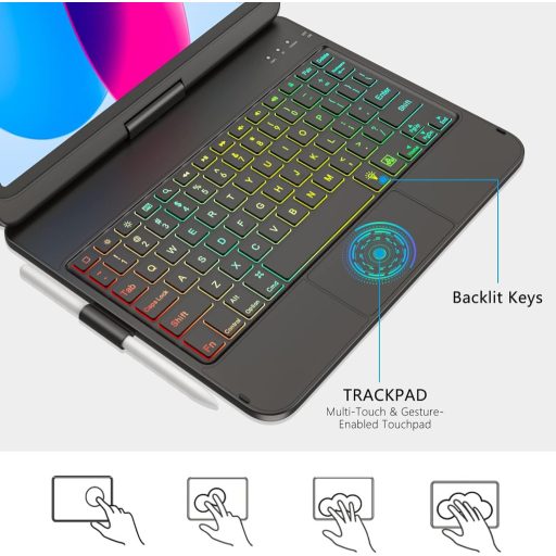 KARFUN iPad 10/11 Tok Billentyűzettel 360° Forgatható Bluetooth QWERTZ Trackpad