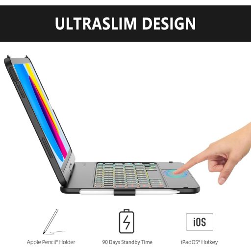 KARFUN iPad 10/11 Tok Billentyűzettel 360° Forgatható Bluetooth QWERTZ Trackpad