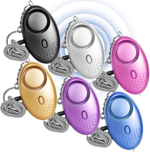 GOMETY Set de 6 alarme personale tip breloc, cu sirenă puternică de 130-135dB și lumină LED - Buton de panică de siguranță pentru femei, copii, vârstnici