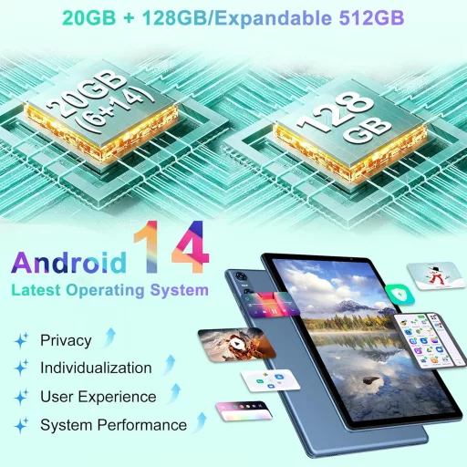 Tabletă BIEGEDY B22 10", Android 14 Octa-Core, 20GB RAM, 128GB Stocare, 5G WiFi, Bluetooth 5.0, Baterie 6000mAh, cu Tastatură și Mouse