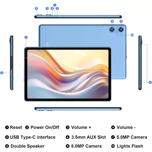 Tabletă BIEGEDY B22 10", Android 14 Octa-Core, 20GB RAM, 128GB Stocare, 5G WiFi, Bluetooth 5.0, Baterie 6000mAh, cu Tastatură și Mouse