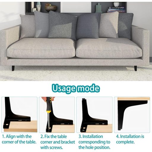 MHYMX Fekete Bútorlábak 15 cm - 4 db Fém Szekrényláb Gumitalppal, 500 kg Teherbírású Bútorláb Szekrényhez, Polchoz, Ágyhoz, Kanapéhoz