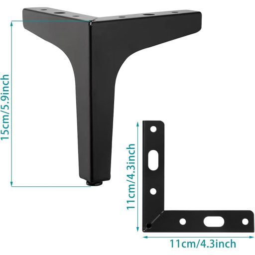 MHYMX Fekete Bútorlábak 15 cm - 4 db Fém Szekrényláb Gumitalppal, 500 kg Teherbírású Bútorláb Szekrényhez, Polchoz, Ágyhoz, Kanapéhoz