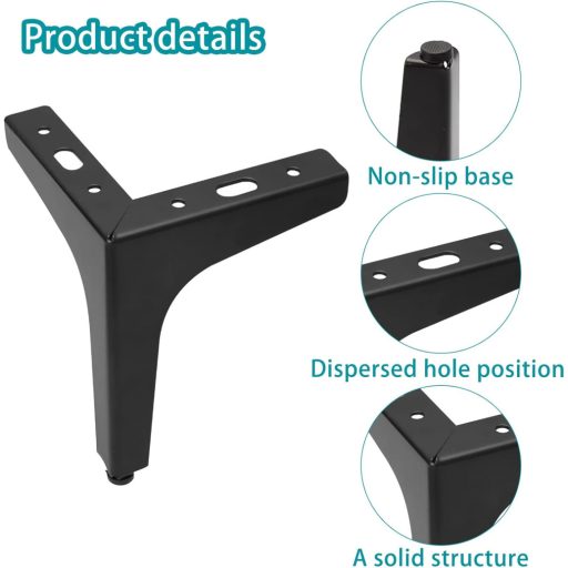 MHYMX Čierne Nábytkové Nohy 15 cm - 4 ks Kovové Nohy na Skrinky s Gumovou Podložkou, Nosnosť 500 kg, Nábytková Noha pre Skrine, Police, Postele, Pohovky