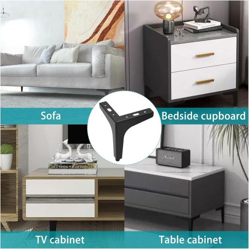 MHYMX Fekete Bútorlábak 15 cm - 4 db Fém Szekrényláb Gumitalppal, 500 kg Teherbírású Bútorláb Szekrényhez, Polchoz, Ágyhoz, Kanapéhoz