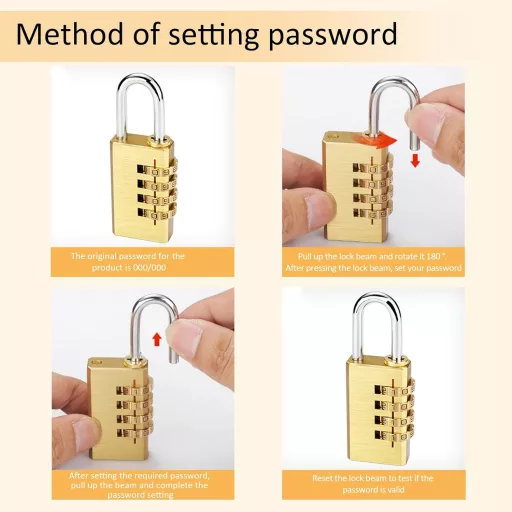 MHYMX Lacăt cu cod numeric auriu 2 buc - Încuietoare cu combinație din 4 cifre pentru valiză, dulap, material rezistent la intemperii din alamă, utilizare fără cheie