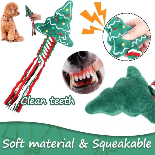 FaJoek Božićni Set Igračaka za Pse - 4 Piskutave Igračke za Žvakanje za Male i Srednje Pse, u Crveno-Zeleno-Bijelim Bojama