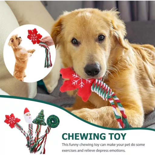 FaJoek Božićni Set Igračaka za Pse - 4 Piskutave Igračke za Žvakanje za Male i Srednje Pse, u Crveno-Zeleno-Bijelim Bojama