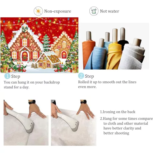 RUYI Fundal casă turtă dulce de Crăciun 9x5 ft Recuzită foto roșie - Decorațiuni festive de iarnă pentru petreceri de Crăciun, cu tematică Tărâmul Dulciurilor
