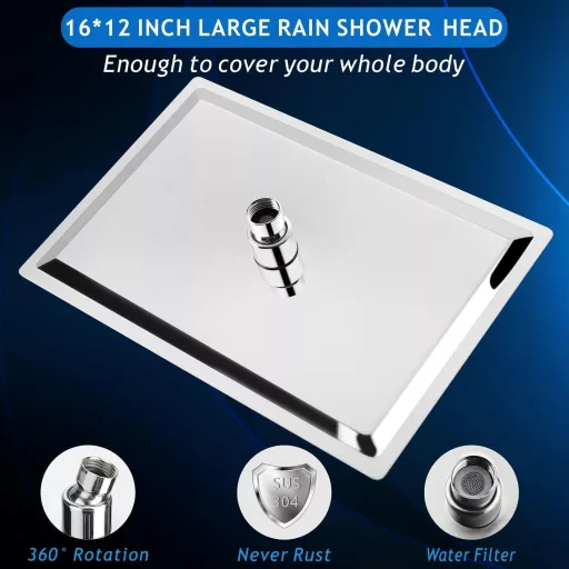 Voolan 40,5 cm négyzet alakú esőzuhany rozsdamentes acél fali mennyezeti szereléshez