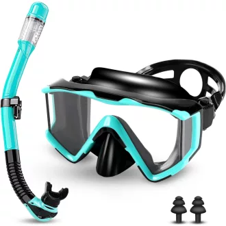   Collazoey Snorkel szett felnőtteknek száraz szeleppel, páramentes búvármaszk, edzett üveglencse - Black/green