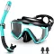 Collazoey Snorkel szett felnőtteknek száraz szeleppel, páramentes búvármaszk, edzett üveglencse - Black/green