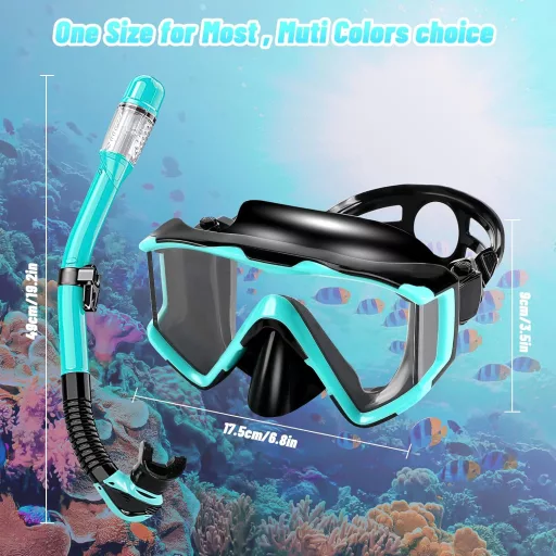 Collazoey Snorkel szett felnőtteknek száraz szeleppel, páramentes búvármaszk, edzett üveglencse - Black/green
