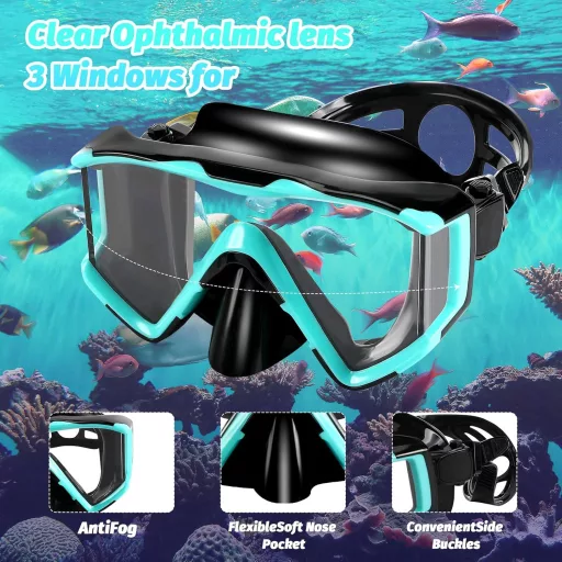 Collazoey Snorkel szett felnőtteknek száraz szeleppel, páramentes búvármaszk, edzett üveglencse - Black/green