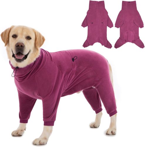 Haină pentru câini BootyBay cu picioare - Salopetă călduroasă de iarnă din polar cu fermoar, pentru câini de talie mică, medie și mare, material elastic ușor, culoare magenta, mărimea L