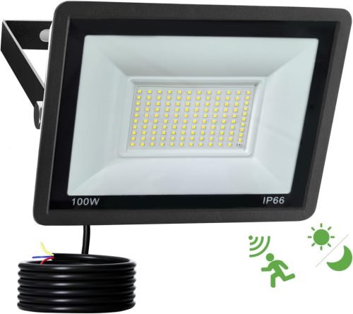 Fosingut Reflector LED 100W cu Senzor de Mișcare - 10000 Lumeni Lampă de Exterior, 6500K, IP66 Impermeabil, Iluminat de Perete pentru Garaj, Subsol, Grădină