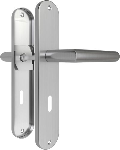 AwmnSrman Rozsdamentes Acél Beltéri Ajtókilincs Szett - Matt Ezüst Kilincs 72mm-es Zárszerkezettel, 2 Fogantyú és 2 Hosszú Címtábla 240x50mm