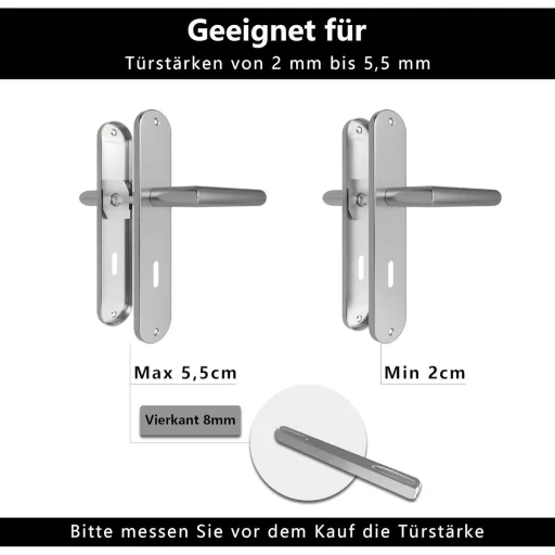 AwmnSrman Set kvaka za unutarnja vrata od nehrđajućeg čelika - Mat srebrna kvaka sa bravom 72 mm, 2 ručke i 2 dugačke štitne pločice 240x50 mm